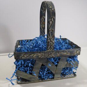 All Metal Basket with pressed floral design & metal mesh handcraft UNIQUE & RARE